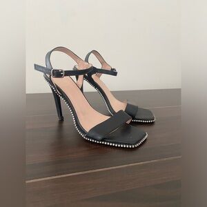 Olivia Miller Elegant Black Strappy Heels with Pearl Detailing Size 8